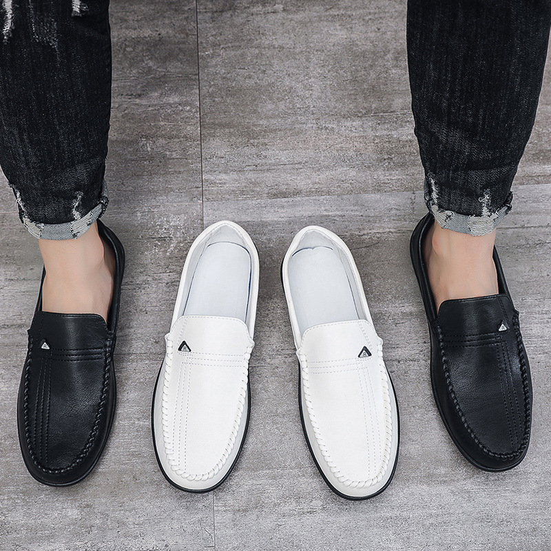 新款潮流英倫風休閒皮鞋套腳豆豆鞋夏季駕車一腳蹬樂福男鞋子批發