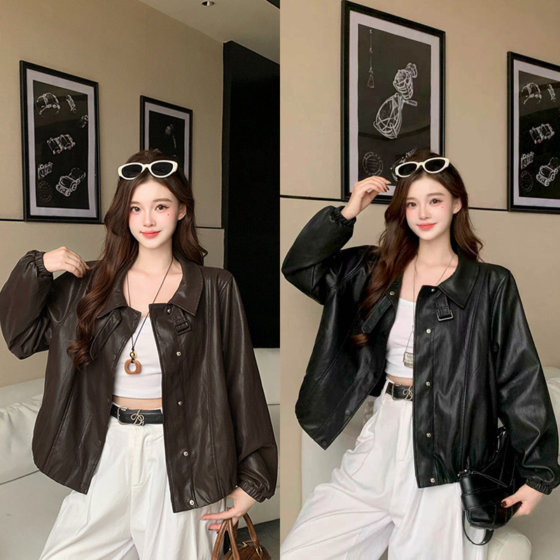 2026 autumn collection: new plus-size women's American retro-style motorcycle jacket with a stand-up collar