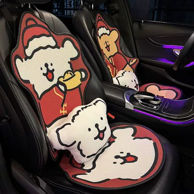 for All Seasons, Cartoon Cute Half-Pack: Seat cushion, seat cover - red-line-puppy-four-piece-set-pillow-x2