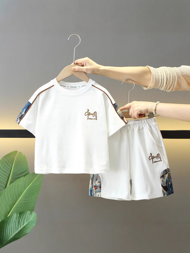 Traje de verano de manga corta para niños 7952, nuevo estilo 2026, ropa deportiva de estilo nacional para niños, ropa de verano para bebés