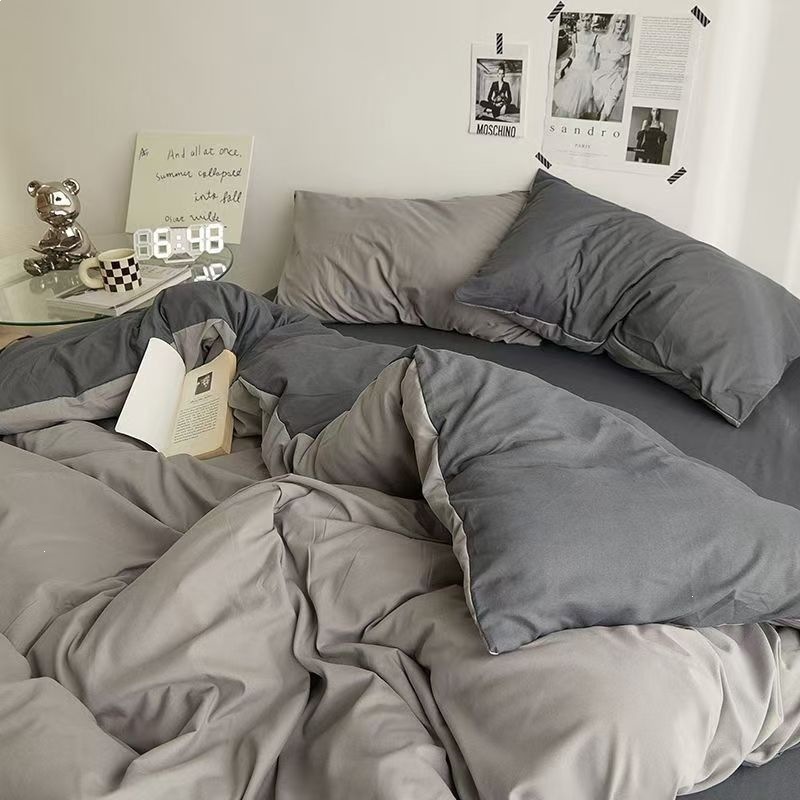 Brushed Fabric Bed Sheet Set Solid Colour Skin-friendly Simple_voghion.com