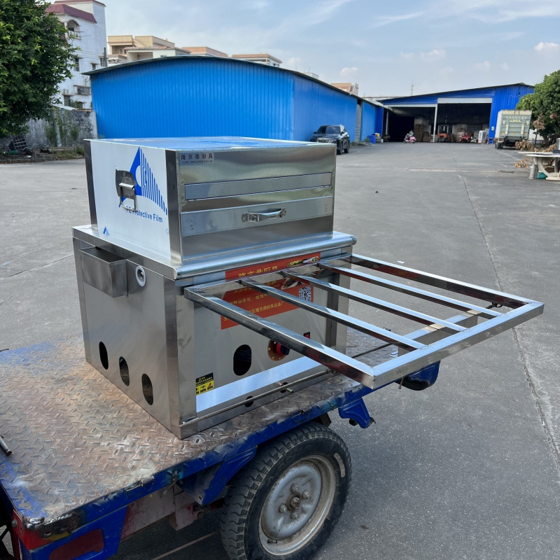 Longjingding modelo de coche de tres ruedas máquina de salchichas de gas vapor comercial multifuncional horno de salchichas de vapor de desayuno cabina completa