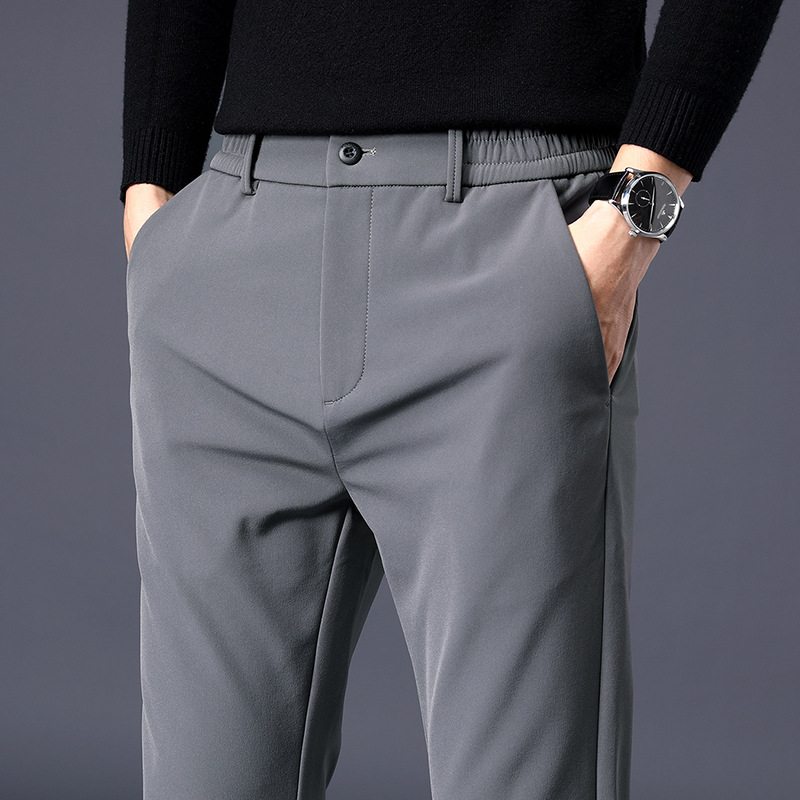 Kevadised vabaaja õhukesed sirge kostüümid, lihtsad triikimata ärilised sügispüksid, ühevärvilised_voghion.com