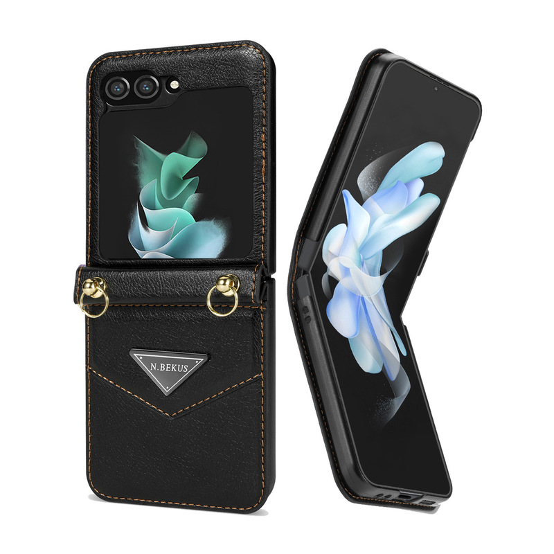 For Samsung Z-Flip6 Flip5 Flip4 Folding Flip Lanyard Mobile Phone Case Solid Color Mobile Phone Case