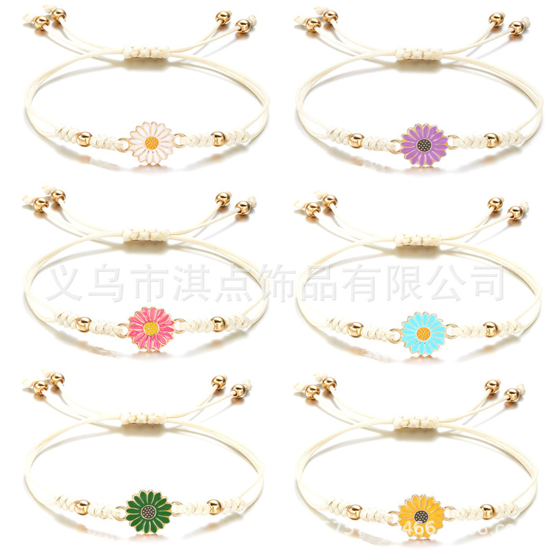 Amazon Fashion New Oil Dripping Daisy Braided Snake Knot Bracelet Multi-Color Flower Braided Simple Friendship Bracelet
