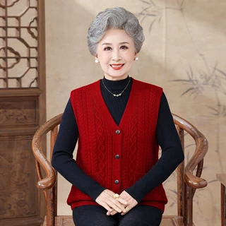 中老年人女装厚款奶奶上衣羊毛针织开衫妈妈装毛衣羊毛衫外套秋冬