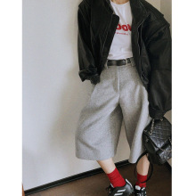 日系复古简约风加厚毛呢西装裤女秋冬新款休闲垂感百搭阔腿五分裤