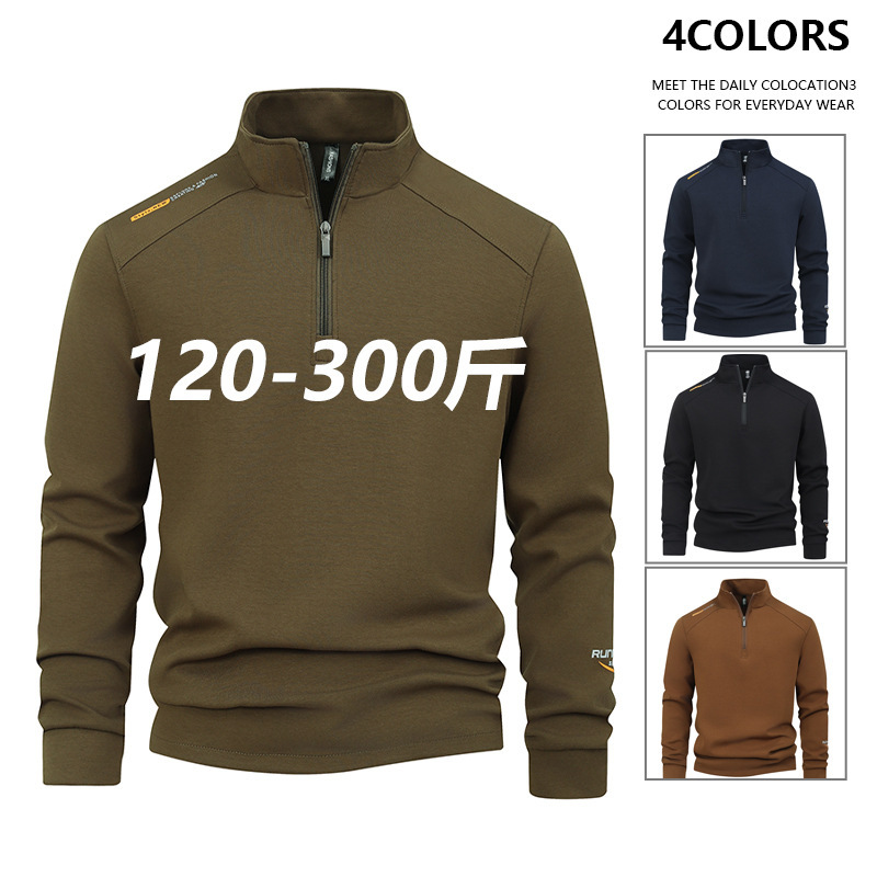 L-10Xl Cross-Border Autum Plus Size Men's Casual Sweatshirt Stand Collar Jacket Popular Fashion Single Zipper Top