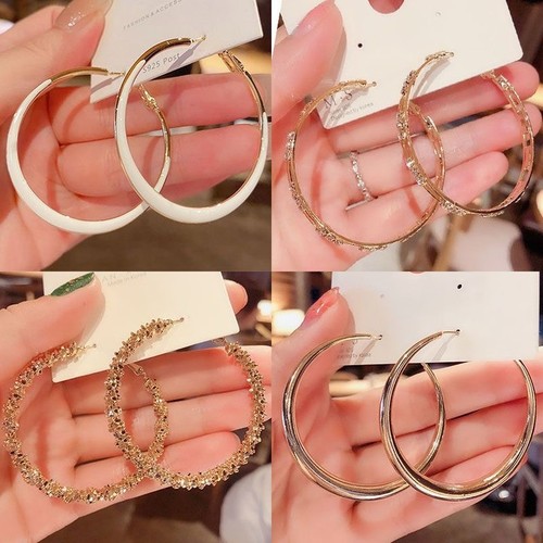 925 silver needle large hoop earrings Internet celebrity drop glazed plain hoop earrings for women French style high-end hoop earrings wholesale