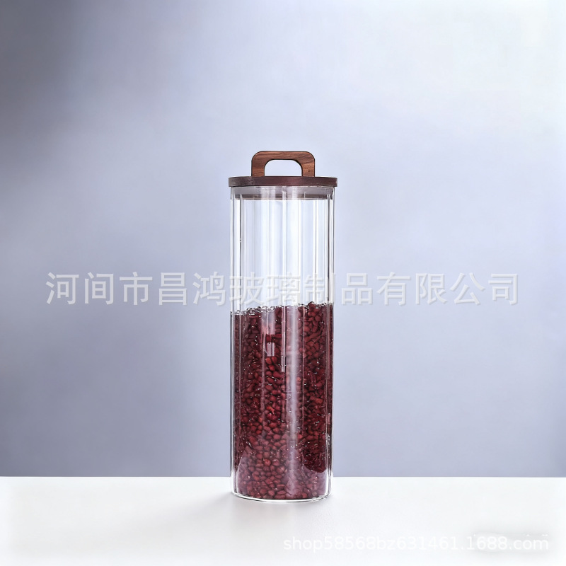 Latas de vidrio rayadas selladas latas selladas de madera de acacia de gran calibre latas selladas de alta borosilicato a prueba de humedad latas de almacenamiento de granos de café de té image 12