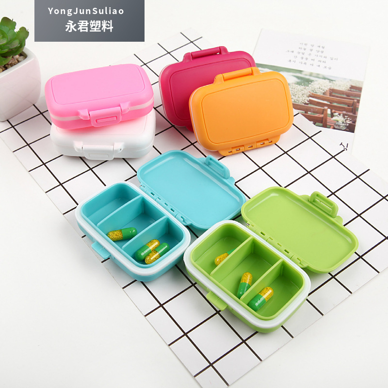 New compartment medicine box three small medicine box three medicine storage box Round Oval square medicine box travel box