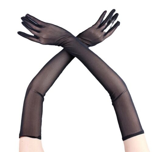 55cm Slim Fit Long Sleeve Elastic Mesh Gloves for Women, Thin Sunscreen Fashion Dress Pair with Sexy Suit Accessories