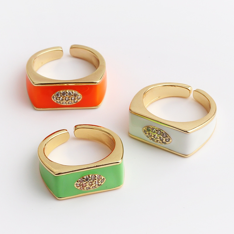 Retro Geometric Eye Copper Open Ring Inlay Zircon Copper Rings