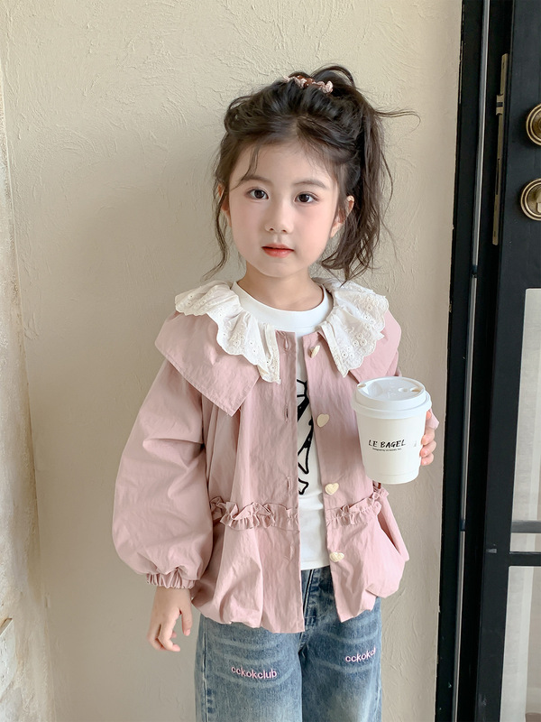 女小童外套春秋款2025新款洋气女宝宝秋季花边领夹克上衣儿童秋装|undefined