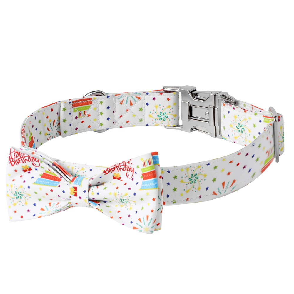 TANPOPO nuevos productos transfronterizos para mascotas collar de aleación de cumpleaños para perros collar arco extraíble para mascotas cuerda de tracción