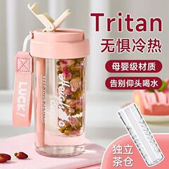 Tritan マザーグレードウォーターカップ夏の女の子ストローカップ落下防止と高温耐性フラワーティーハンディカップ茶水分離カップ