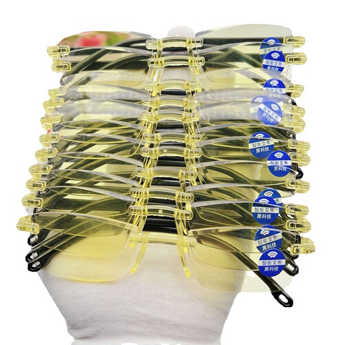 Smart Zoom Yellow Frame Reading Glasses for Sale, Blue Light Blocking, Street Stall, Frameless, Comfortable Elderly Glasses, Factory Wholesale