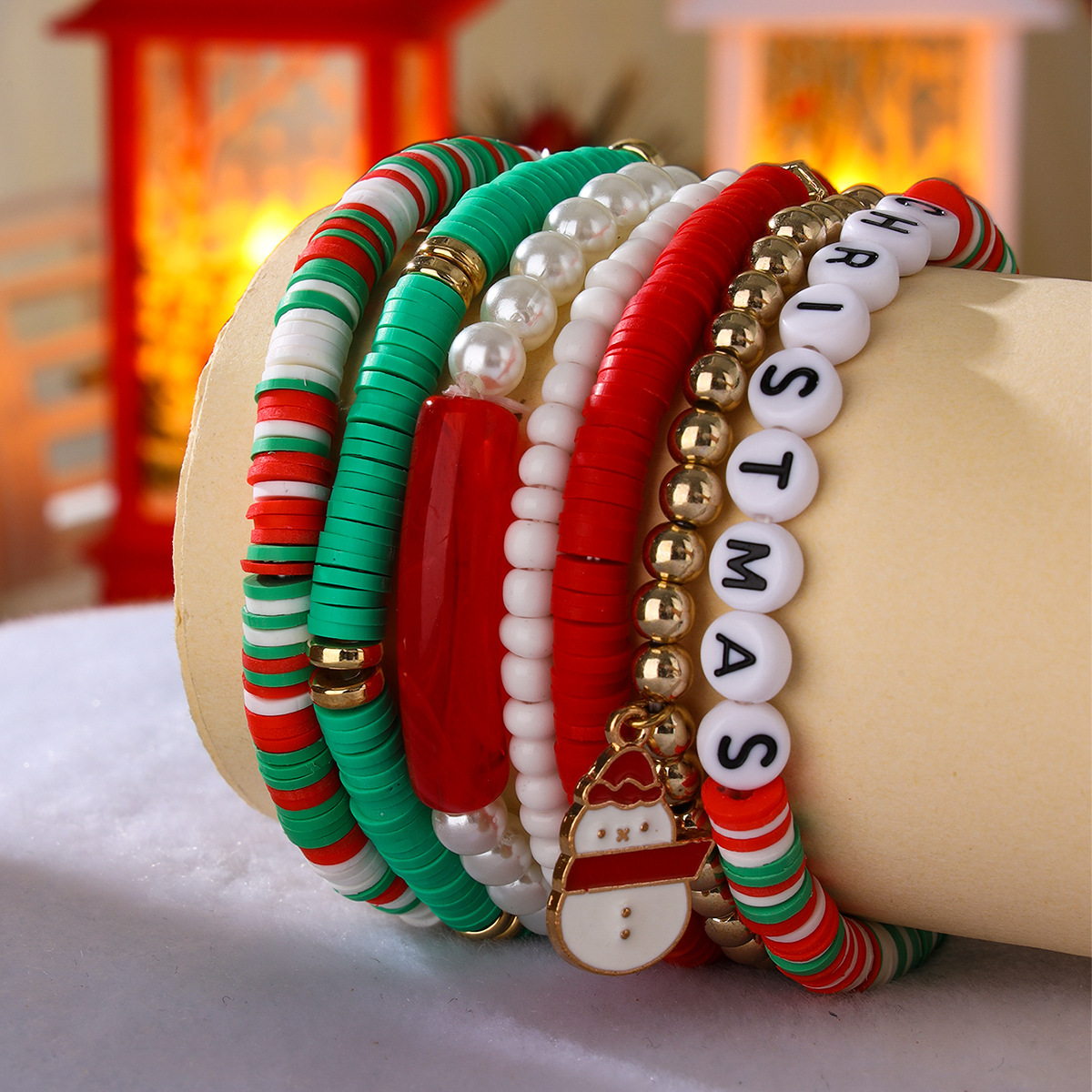1 Set Quantity Sweet Letter Snowman Soft Clay Beaded Bracelets Christmas Wholesale