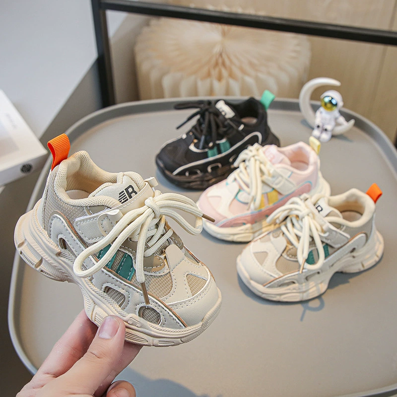 Дышащая обувь для пап для девочек 2023 Осенние новые модные кроссовки для мальчиков на липучке Повседневные детские кроссовки