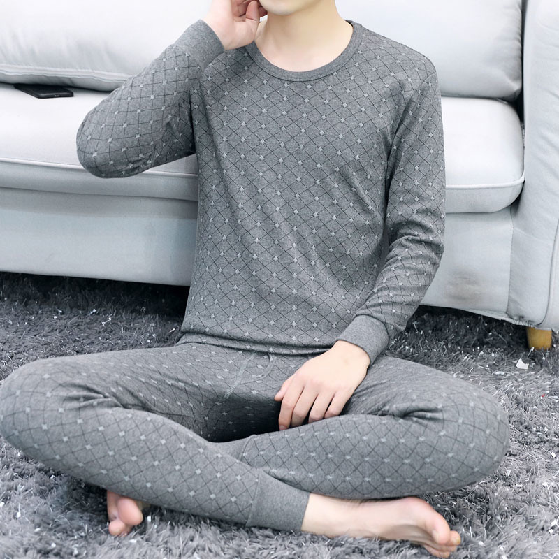 남성용 면 가을 옷과 긴 바지 세트, 얇은 면 소재의 이너 가을 옷과 바지, 남성용 중년의 몸에 꼭 맞는 보온 속옷 세트
