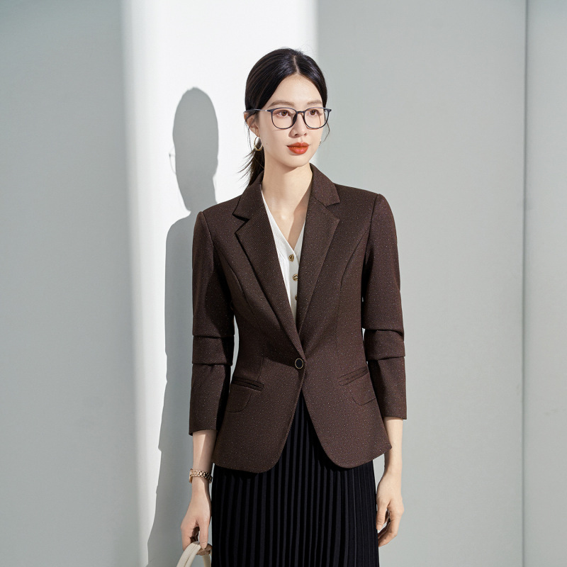 Brown Woolen Suit Jacket for Women 2025 Autumn and Winter Woolen Thick Women's Suit Elegant One-Button Slim Jacket