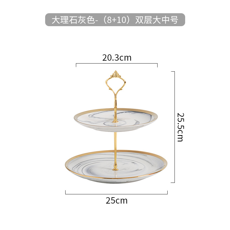Estilo europeo de tres capas de cerámica marmolado plato de fruta té de la tarde ins estilo pastel banquete de boda bandeja de postre