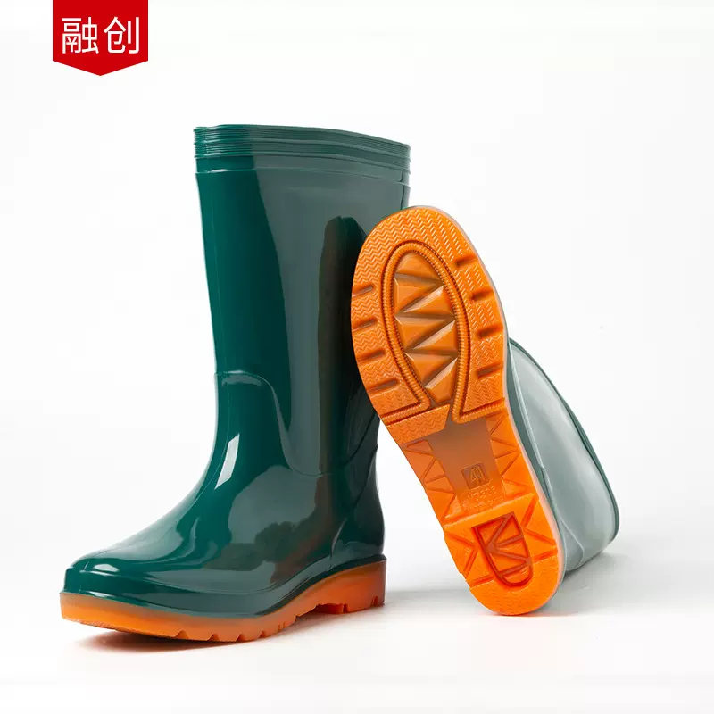 雨靴 女式中筒蓝色PVC橡胶厨房防滑雨鞋成人户外休闲防水鞋定制