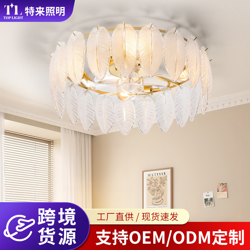 Lámpara Ventilador de Techo de Metal y Acrílico Control por Aplicación para Dormitorio y Sala de Estar image 1