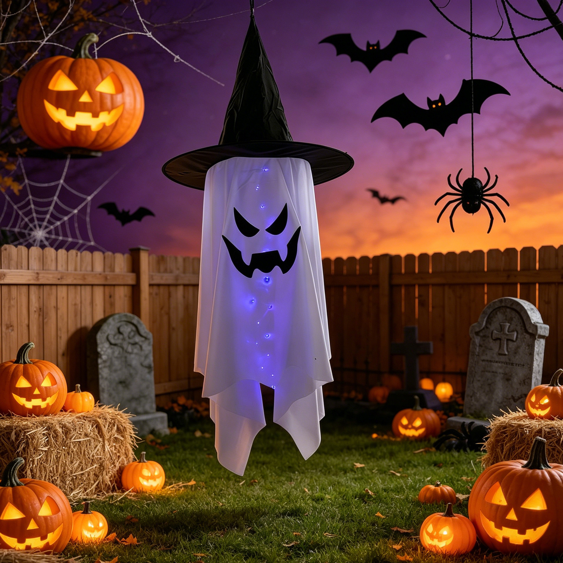 Halloween sombrero fantasma decoración lámpara LED luminosa sombrero fantasma colgante fantasma fantasma colgante lámpara al aire libre fantasma escena del festival