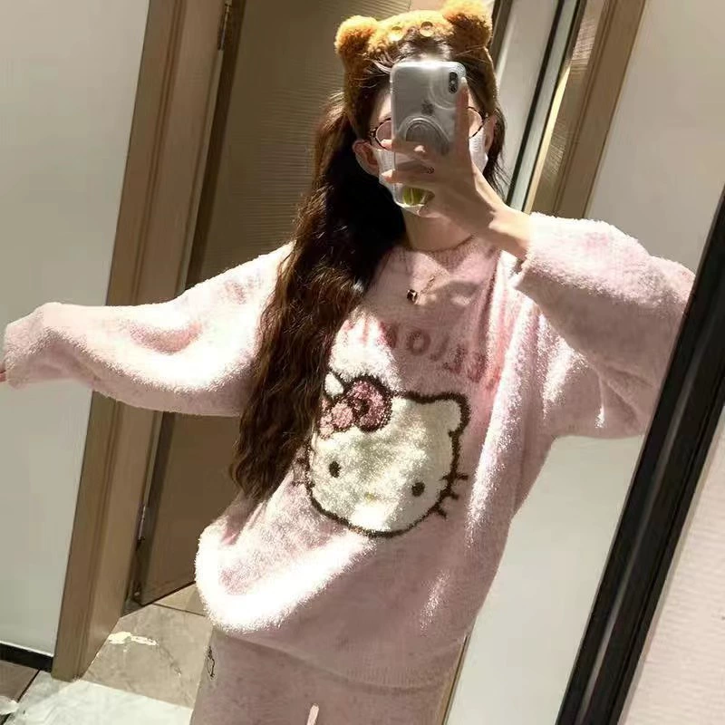 Свитер (Hello Kitty) вязаный фуксия, с круглым воротом, демисезонный, размеры S–XL
