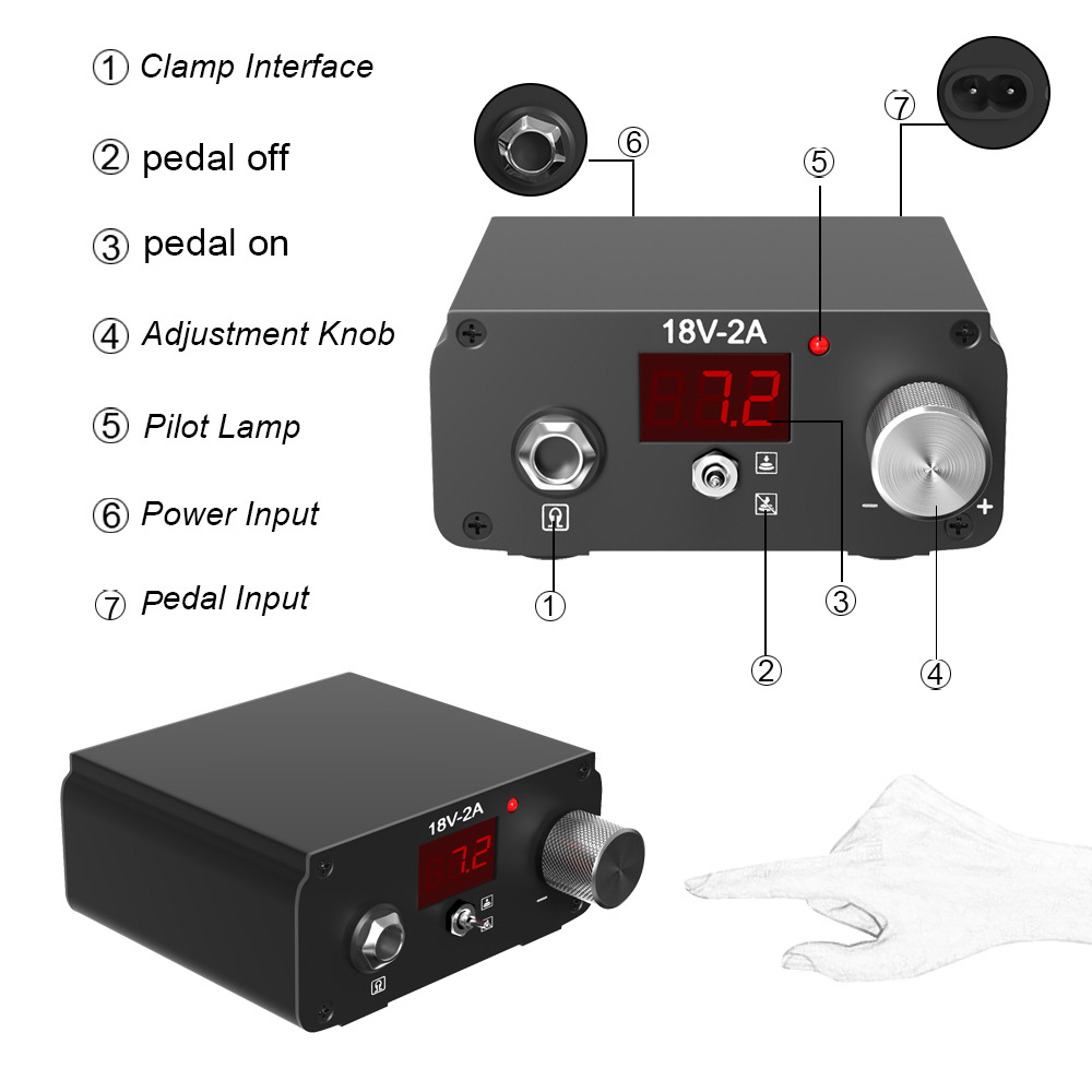 Nuevo pedal de fuente de alimentación de bordado de tatuaje integrado con pantalla mano dial fuente de alimentación pedal-libre tatuaje herramienta de suministro de energía equipo de tatuaje
