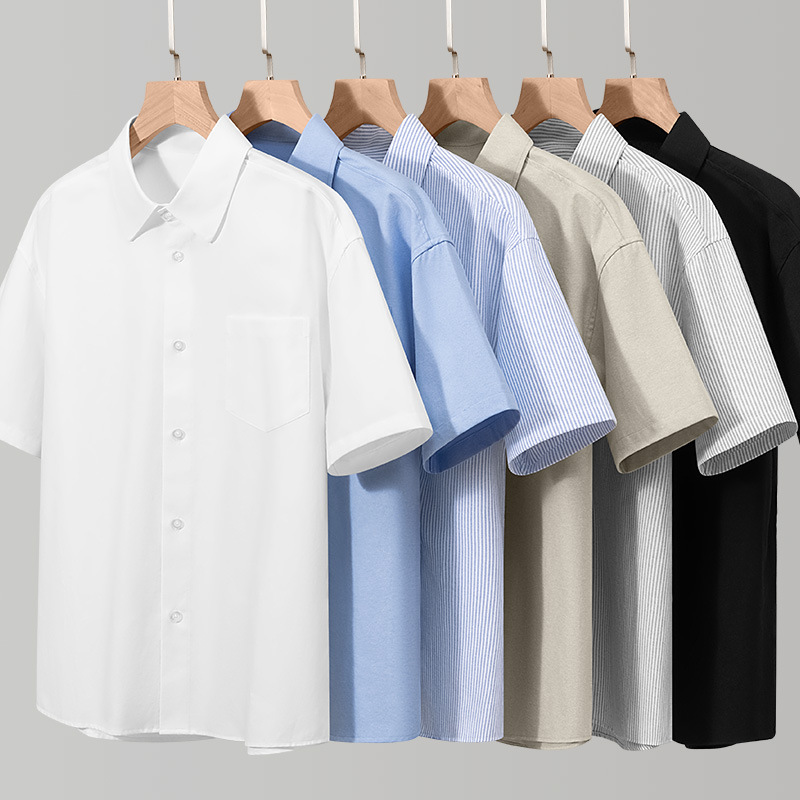 Men's New Oxford Spinning Short-sleeved Shirt Summer Thin Solid Color Lapel Shirt Cardigan Short-sleeved Shirt Jacket