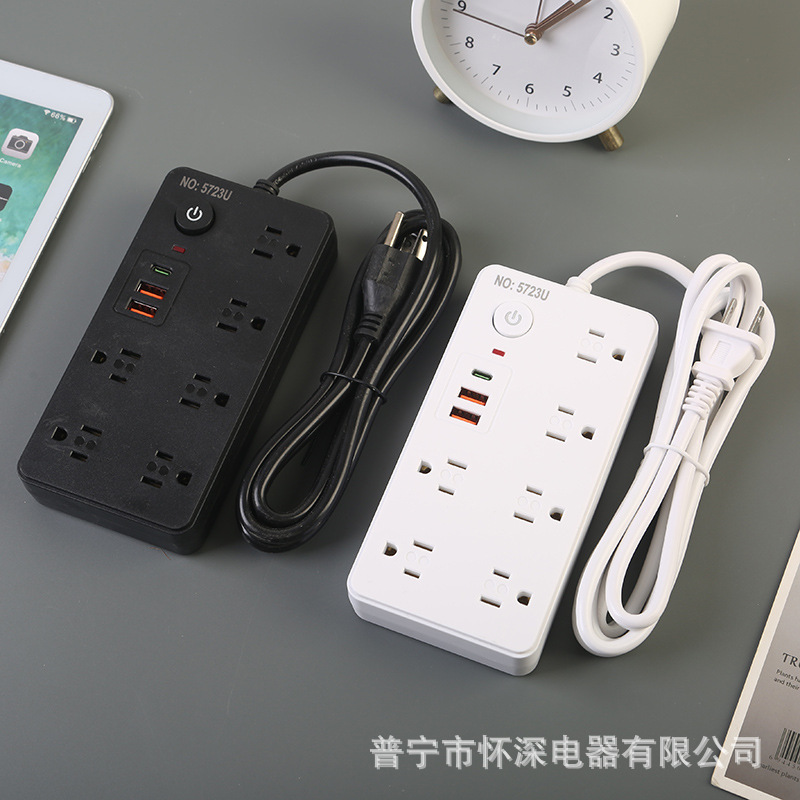 2USB + 1Type-c American Standard Dual-Row Socket Black and White Office Desktop México