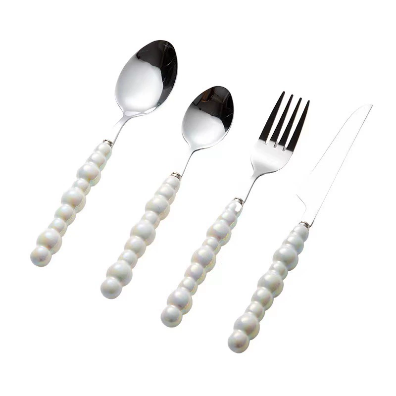 Ceramic tableware pearl stainless steel, set, spoon, fork, light luxury style, home decor