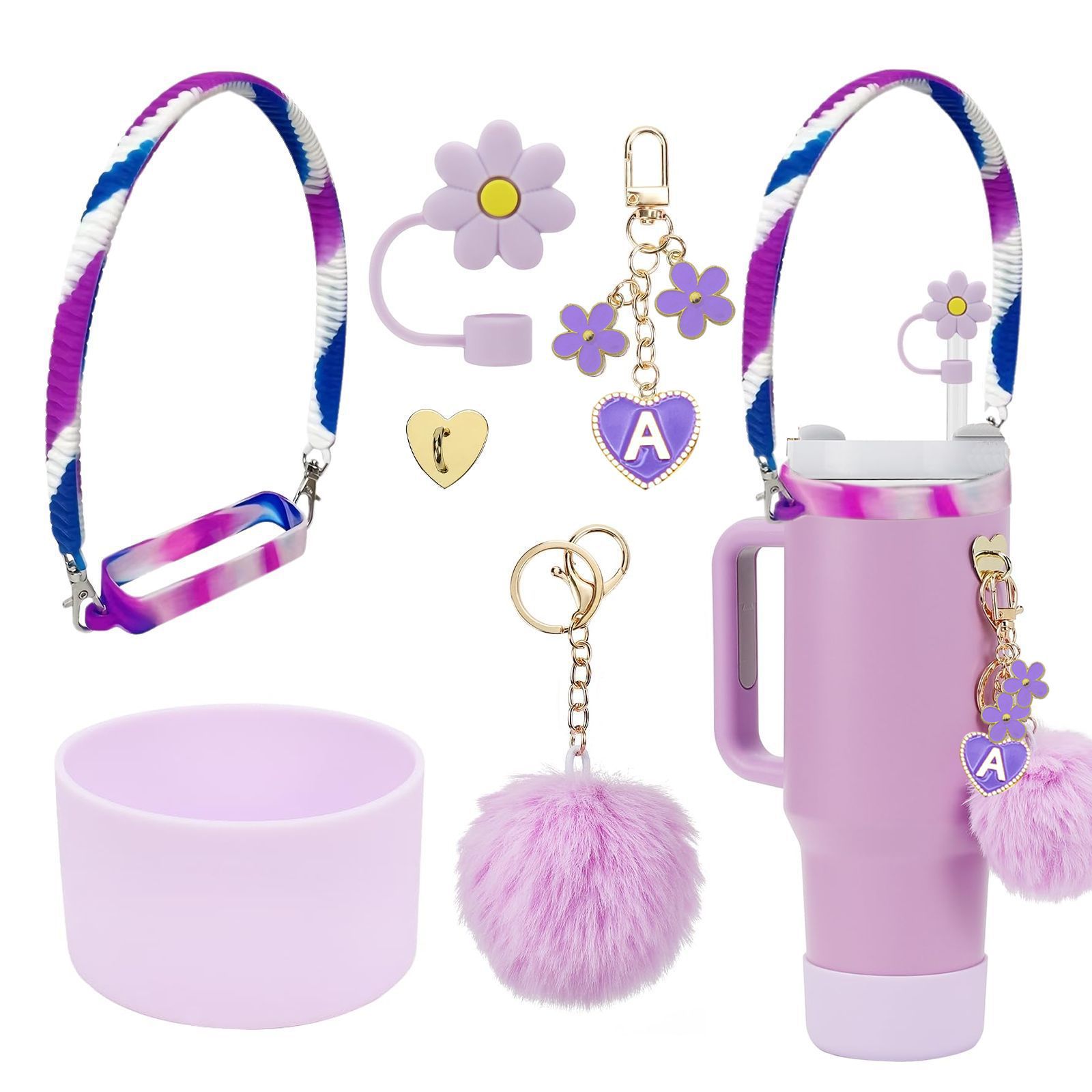 Accesorios de taza Stanley colgante de cuerda de mano flor de silicona gorra de paja de peluche colgante de taza cadena de taza de color cubierta de taza