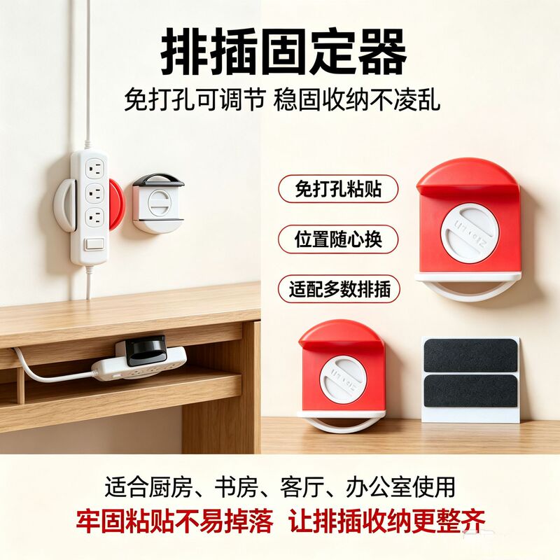 Power strip holder for wall mounting, wall-mounted storage, no-trace power strip, no-drill required, wall-mounted cable organizer