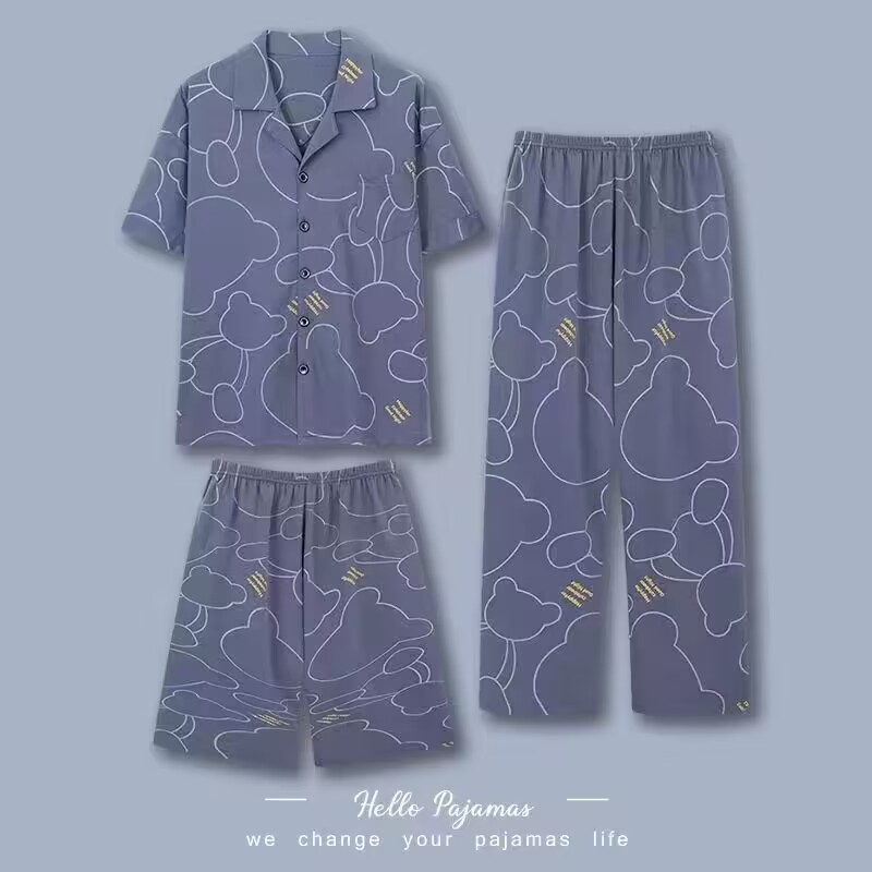 Pijama de hombre algodón de verano pantalones de mangas cortas hombre delgado verano ropa de hogar de tres piezas