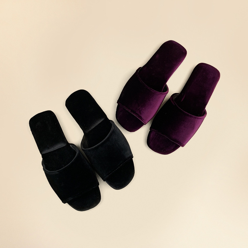 Light Luxury and High-End Original Single Spot Summer Velvet Normcore Flat Slippers for Home and Couple Models Factory Direct Sale