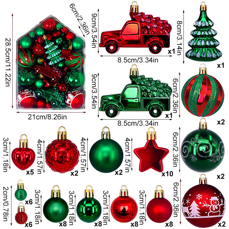 Ingjie nuevo 72PCS decoraciones de Navidad de la casa pintada en forma de caja colgante de bola redonda vestido de árbol de Navidad