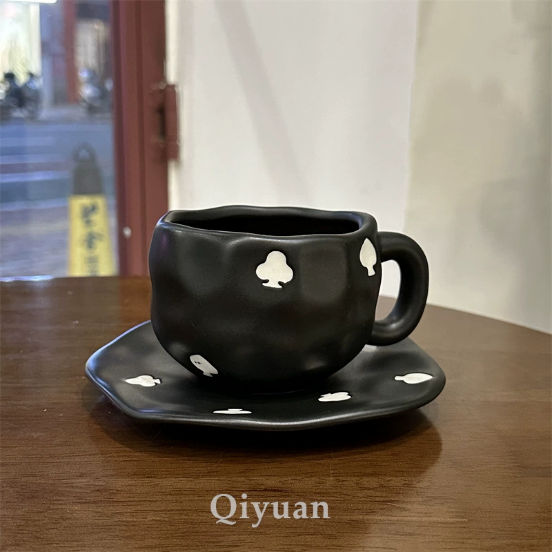 Ceramic coffee cup set INS Japanese retro, hand-painted irregular saucer, vintage style