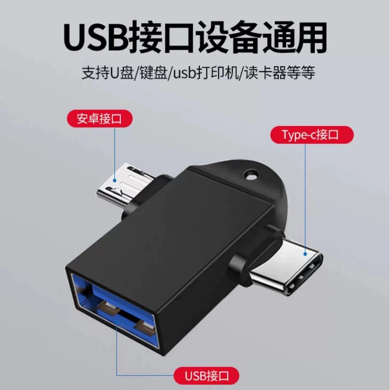 Адаптер OTG 3.0 «два в одном» подходит для устройств Apple с разъемом Type-C, Android и USB-накопителей, поддерживает множество интерфейсов.
