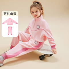 ハローキティ子供服女の子用ツーピースセット2025年新作女の子用スポーツウェアセット中高生向けワンピース卸売
