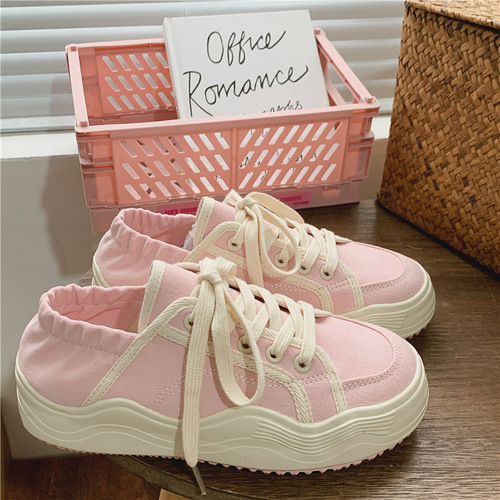  Summer Breathable Two-Wear Canvas Shoes for Women Korean Style Low-top Lazy Half-Drag Small White Shoes Wave Sole Women's Shoes