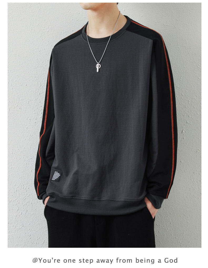Herfst lange mouwen T-shirt trendy losse ronde hals sweatshirt kleding lente en herfst heren s knappe kleding top_voghion.com