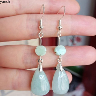 Source New Natural Jade Water Drop Earrings Women's Elegant Jade Water Drop Earrings 925 Silver Ear Hook Earrings