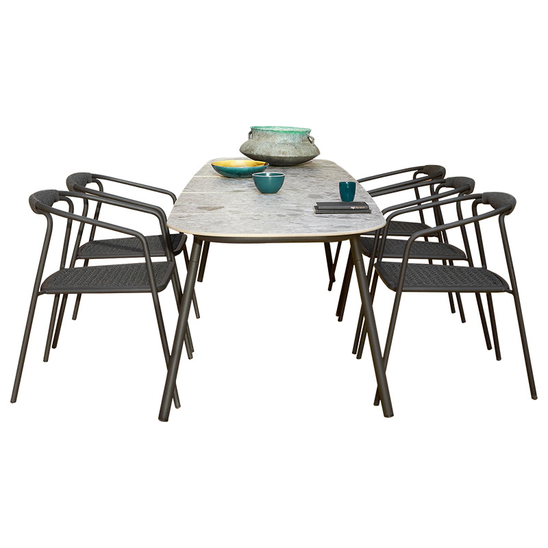 Mesas y sillas de teca para exteriores, muebles de ratán resistentes a la lluvia y al sol para patio, conjunto de mesa larga de madera maciza para ocio en jardín o balcón. image 5