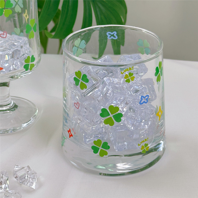 Warm Porcelain Four-leaf Clover Tall Glass Coffee High-Value Home Cold Drink Cup, 2025 New Summer Cup_voghion.com