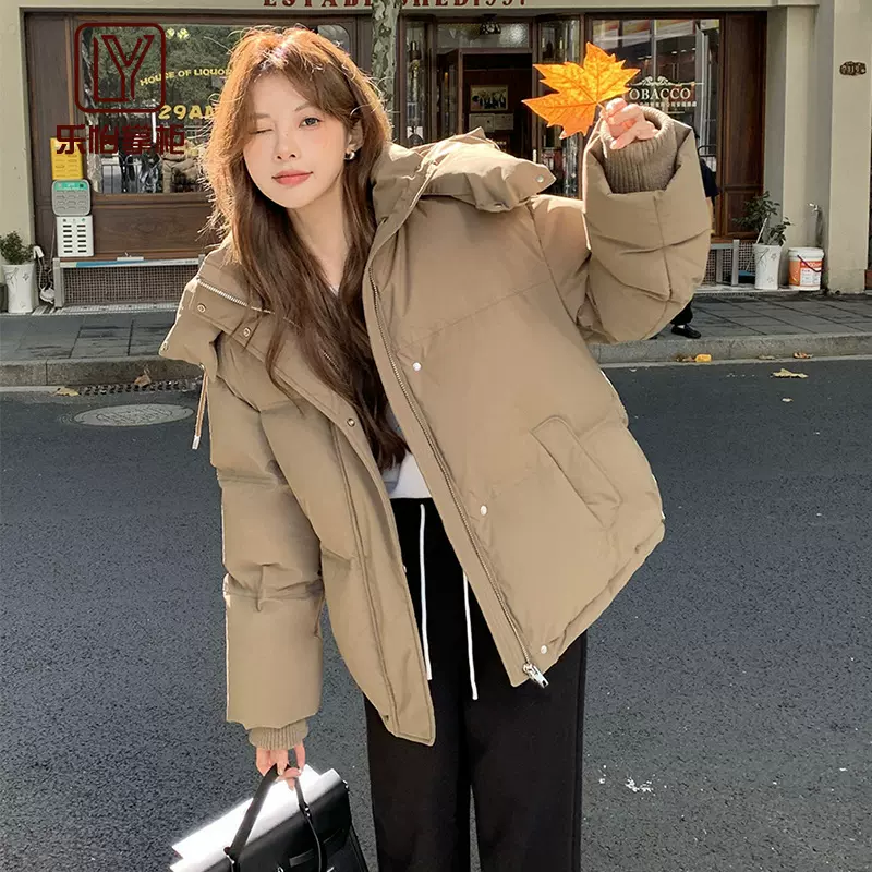 新款韩版宽松加厚面包服连帽斜纹女士加厚小个子冬季防风保暖外套