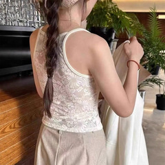 后背蕾丝无袖吊带背心女秋冬内搭美背一体打底带胸垫磨毛保暖上衣