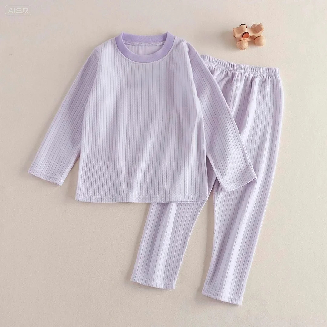 Jacquard de algodón de cuello redondo de dibujos animados set de ropa para el hogar de niños 2025 otoño y invierno nuevo Derong abrigo tejido de otoño pantalones de otoño